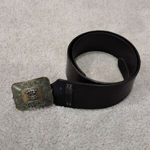 Lauren Black Leather Belt with Brass Buckle